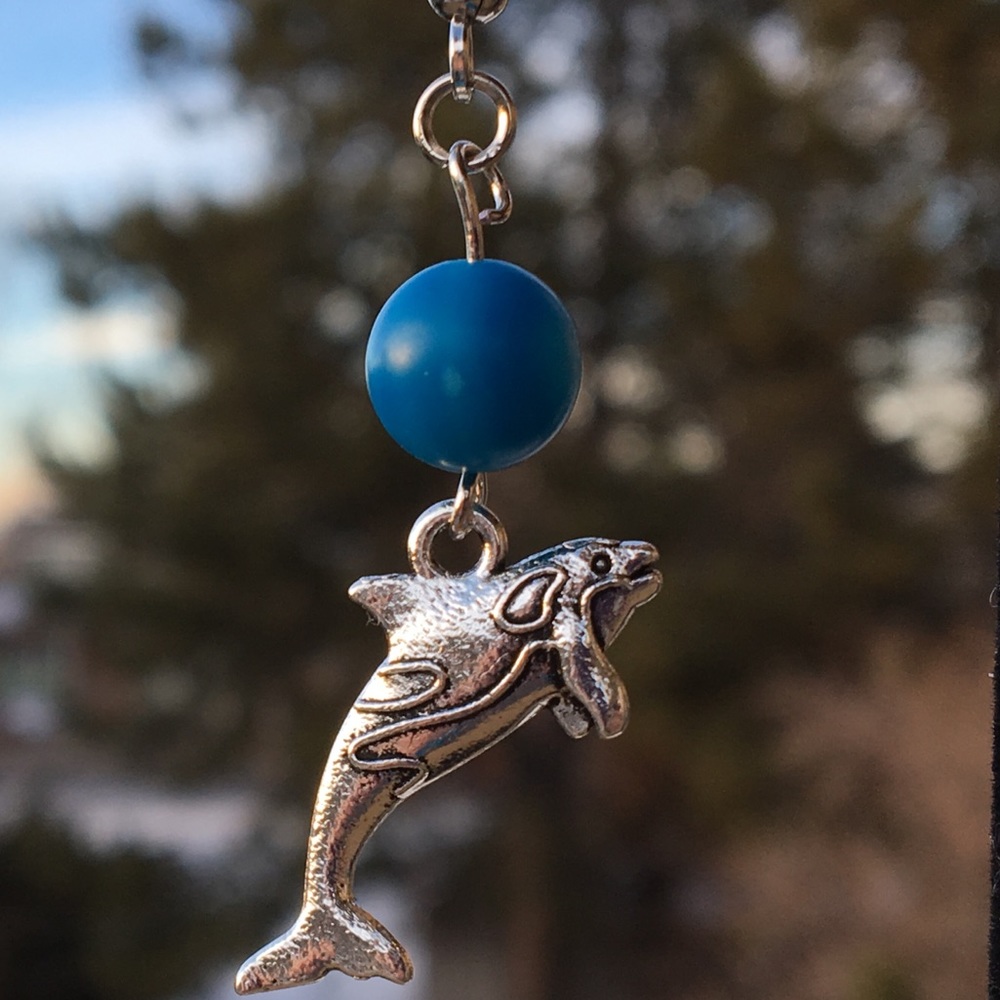 Blue Stripe Agate Whale Earrings - Picture 8 of 8